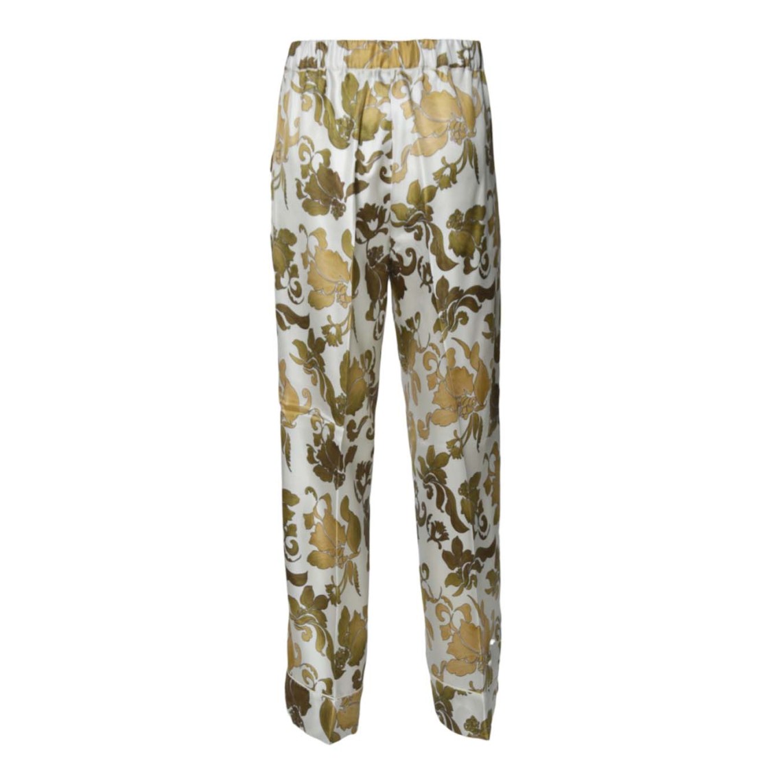 Max Mara Leda Trousers In Gold Printed Silk In Brown