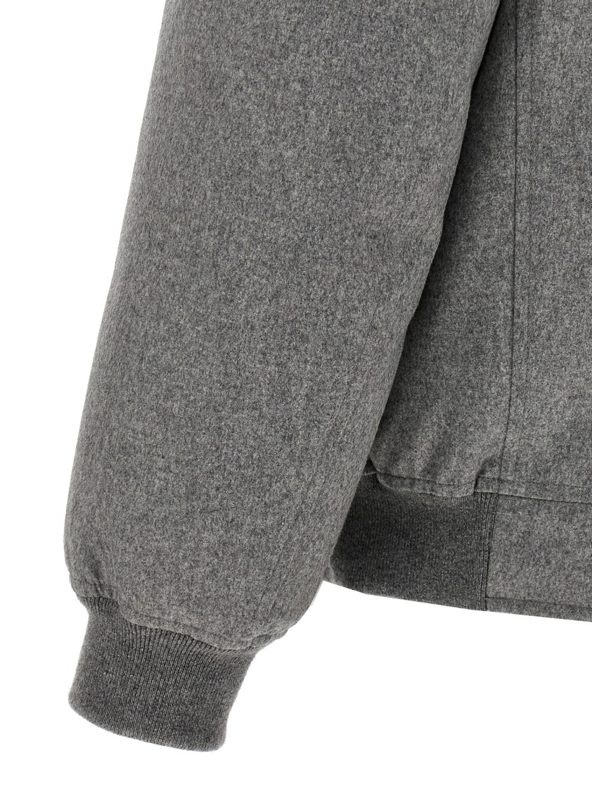 Brunello Cucinelli Men Membranated Wool Flannel Down Jacket With Shearling-lined Collar In Gray
