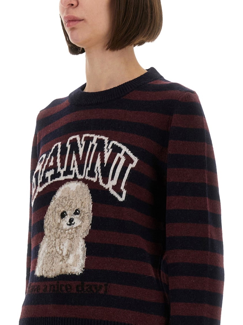 Ganni Multicolor Graphic Wool Mix Poodle Stripe Sweater In Multi