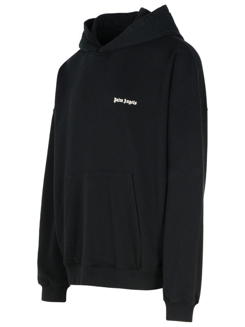 PALM ANGELS PALM ANGELS HOODED BLACK COTTON SWEATSHIRT 