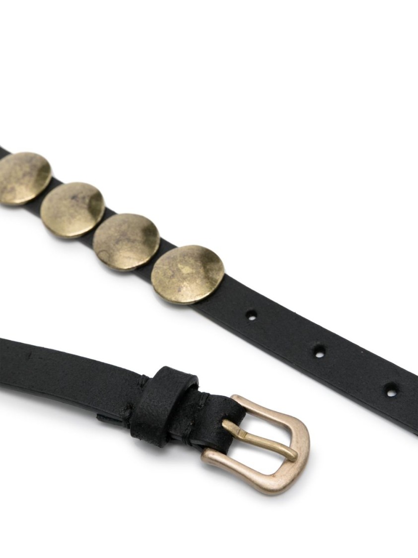 Golden Goose Belt Trinidad Thin Washed Leather Flesh Side With Studs Accessories In Black