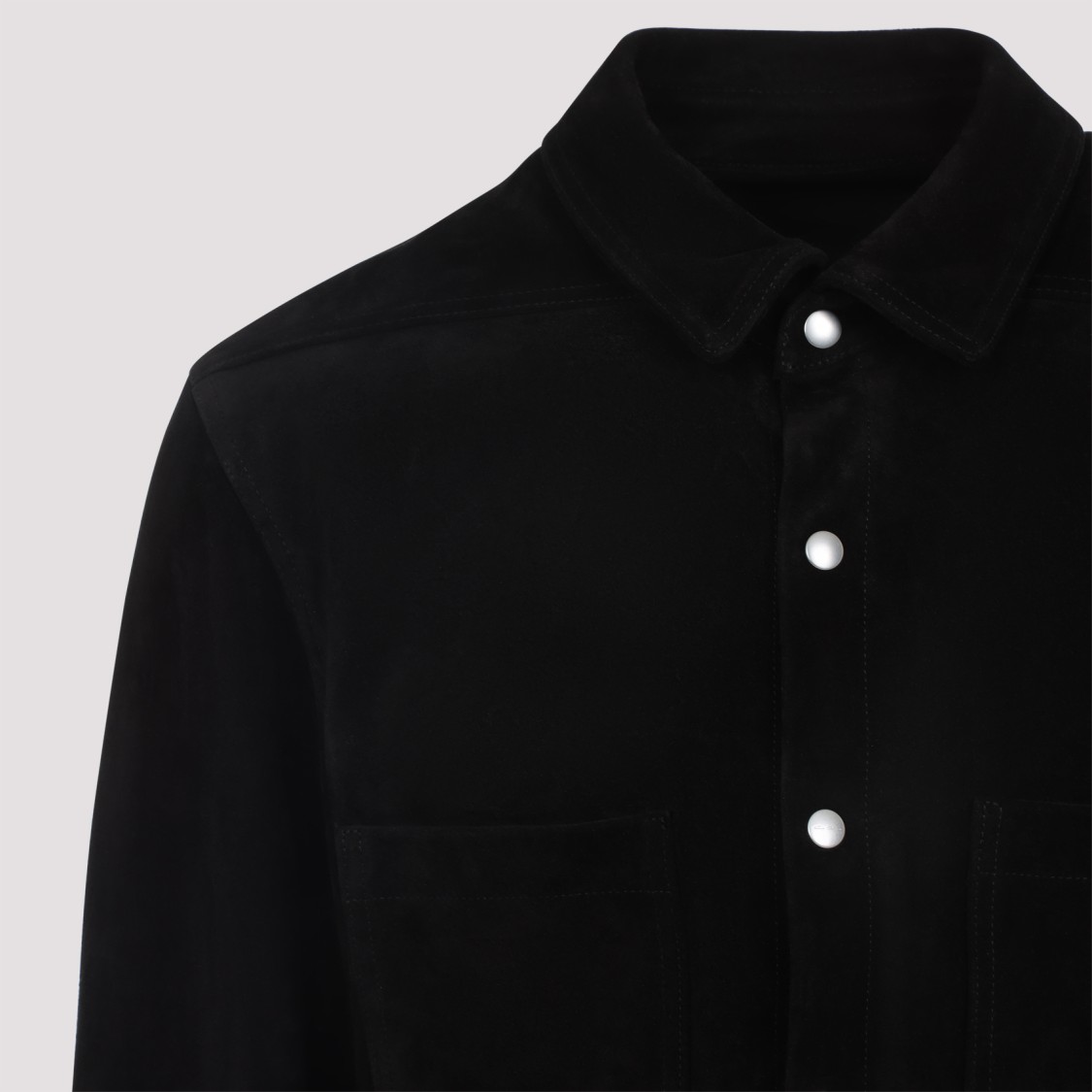 Rick Owens Leather Outershirt With Pockets And Collar In Black