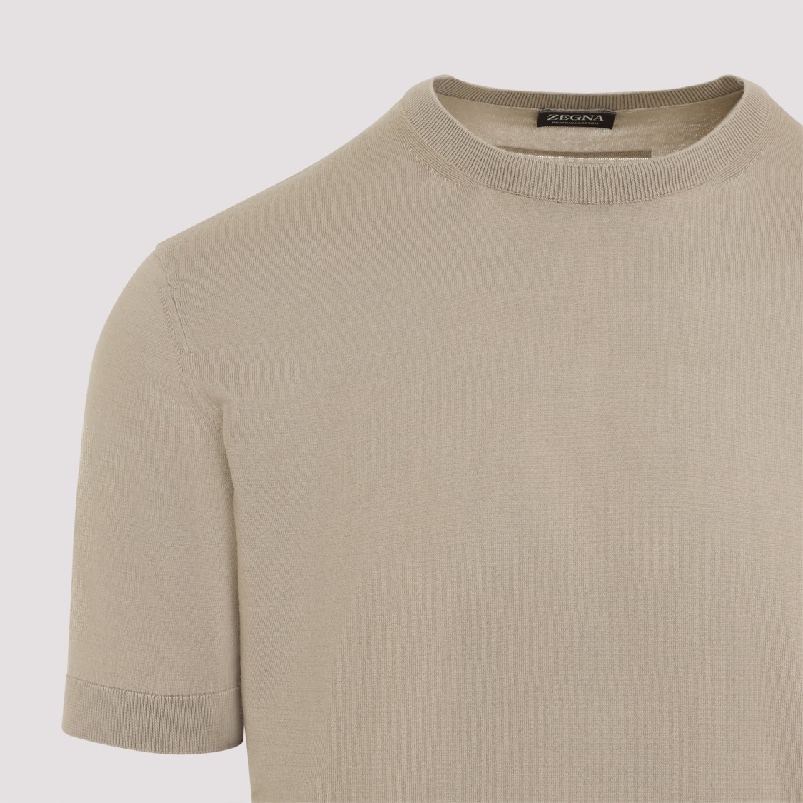 ZEGNA ZEGNA NUDE COTTON SWEATER WITH CLASSIC CREW NECKLINE AND RIBBED DETAILING