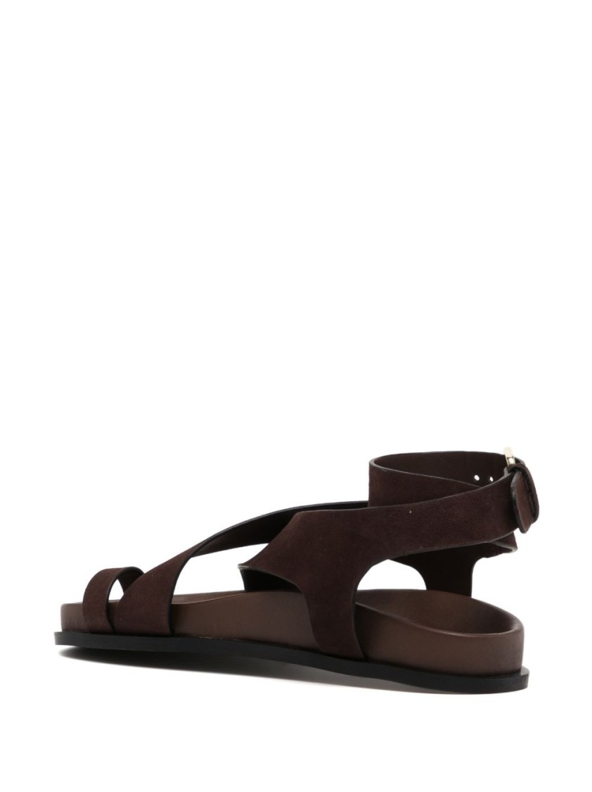 Shop A.emery Chocolate Brown Leather Crossover Strap Sandals In Black