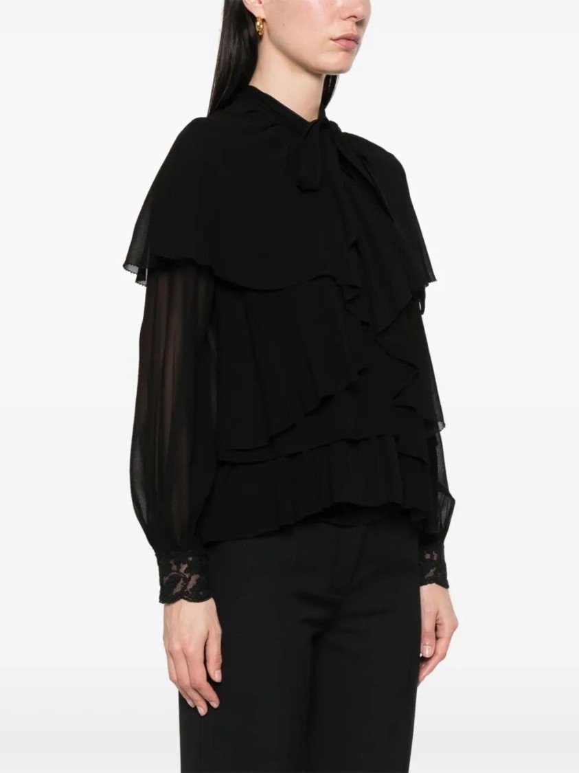 Twinset Twin-set Layered Black Blouse With Ruffled Detailing In Black