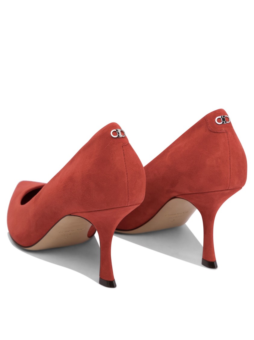 Ferragamo Red Suede And Leather Pointed Toe Pumps In Red