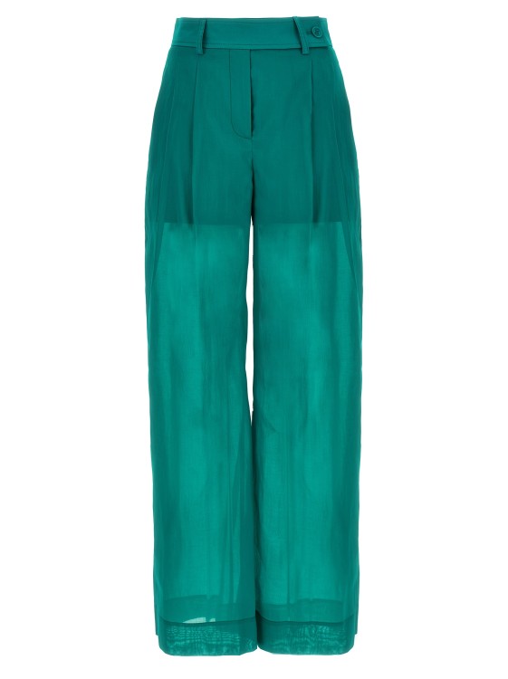 パンツ a Ferretti High-Waisted Green Muslin Pants With Pleats Alberta Ferretti High-Waisted Green Muslin Pants With Pleats