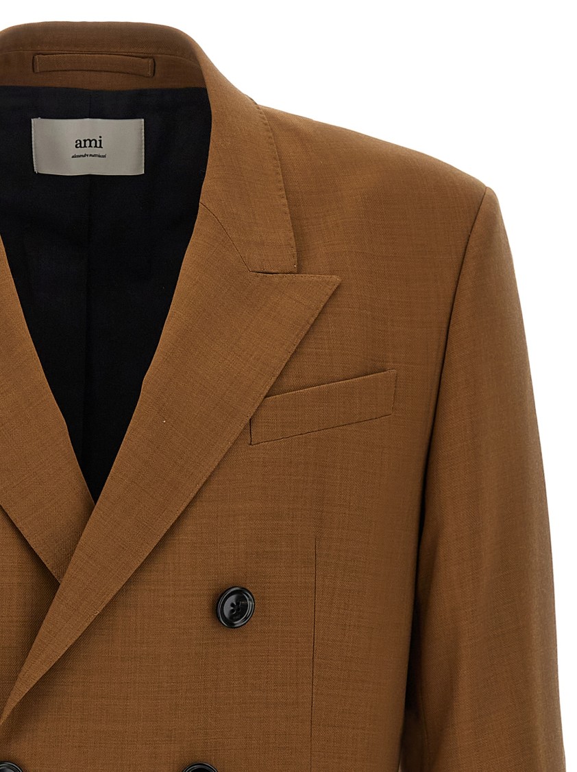 Ami Alexandre Mattiussi Ami Double-breasted Light Wool Twill Blazer In Brown