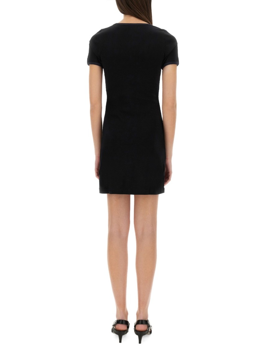 Courrèges Cotton Short Sleeves Mini Dress In Black In Black