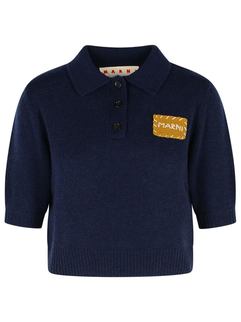 Marni Mending Logo Cashmere Sweater In Blue