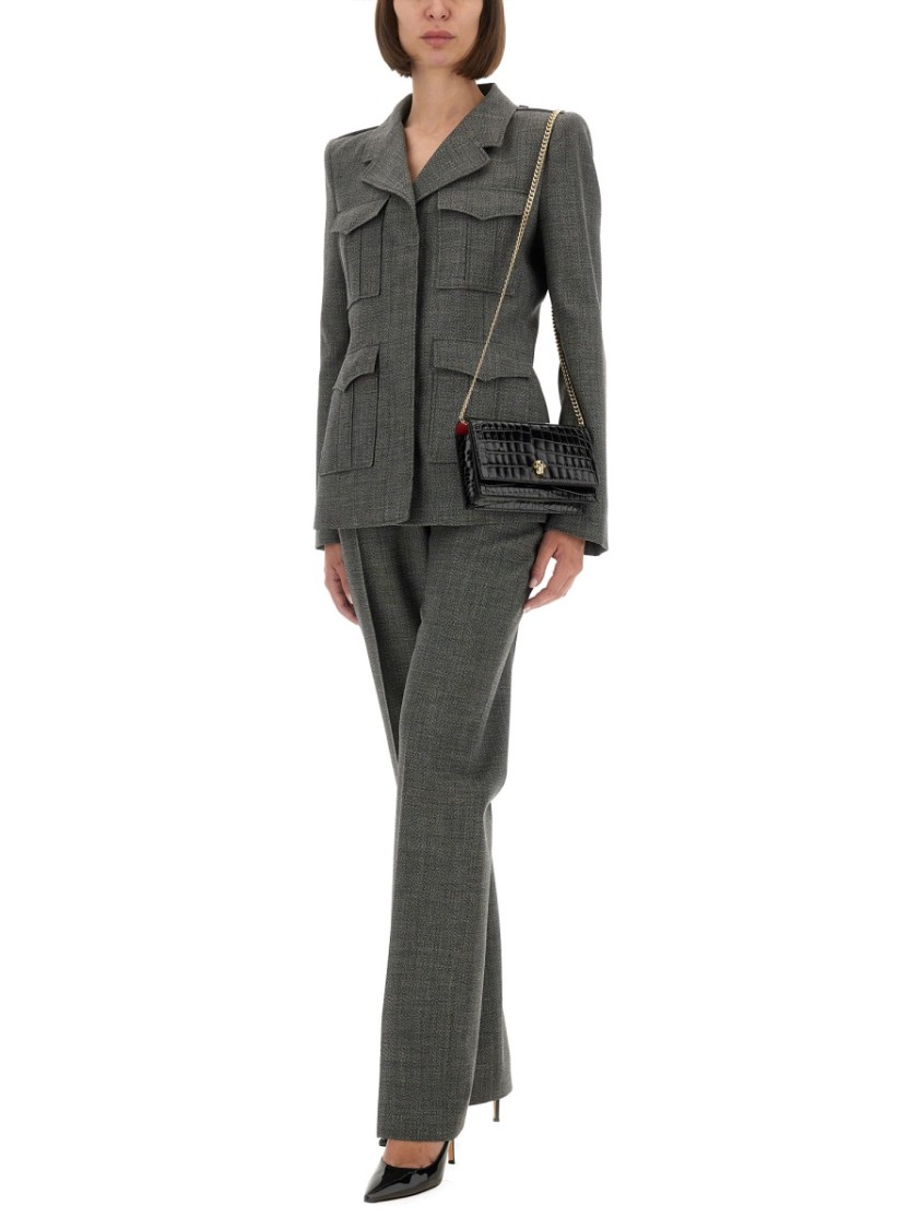 Alexander Mcqueen Fitted Grey Wool Jacket With Structured Silhouette In Gray