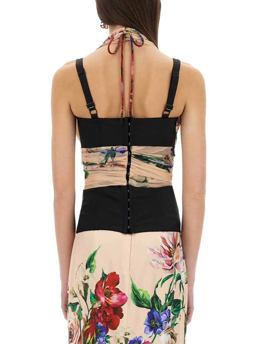 Dolce & Gabbana Rose Red Top With Halterneck Tie Fastening