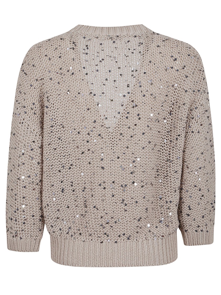 Peserico Cotton Cardigan With Sequined Detailing And V-neckline In Neutral