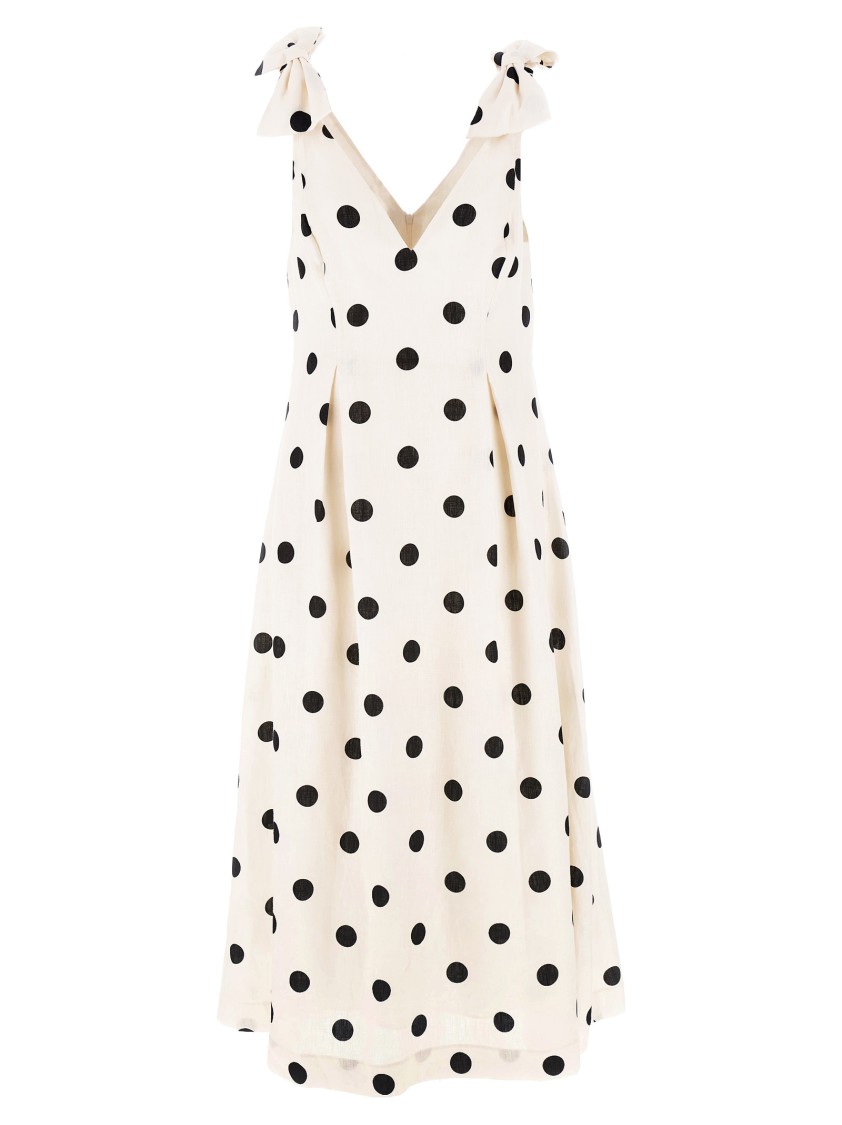 Zimmermann Polka-dot Bow-detail Linen Midi Dress In Multi