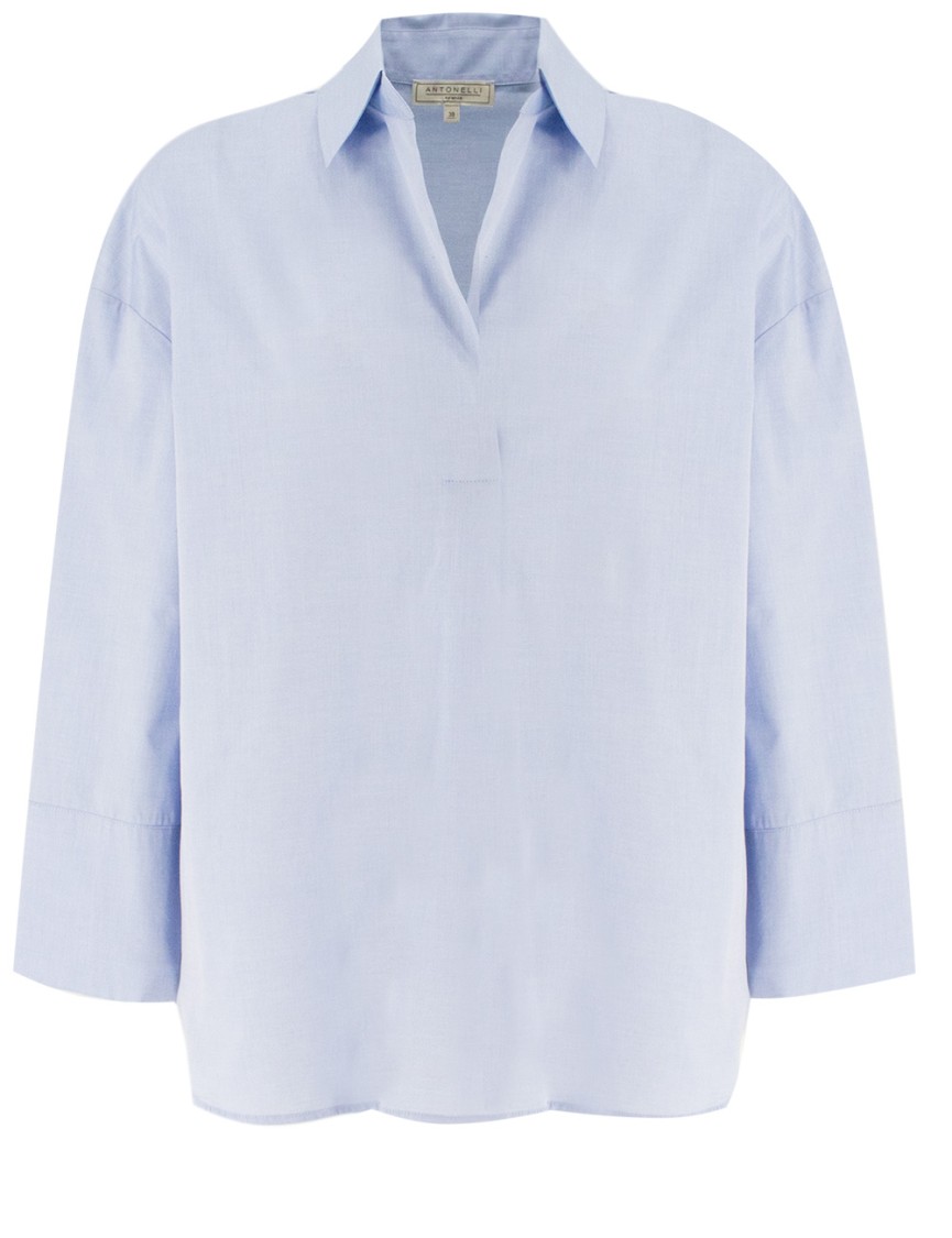 Antonelli Fluid Fit Cotton Poplin Shirt With V-neck