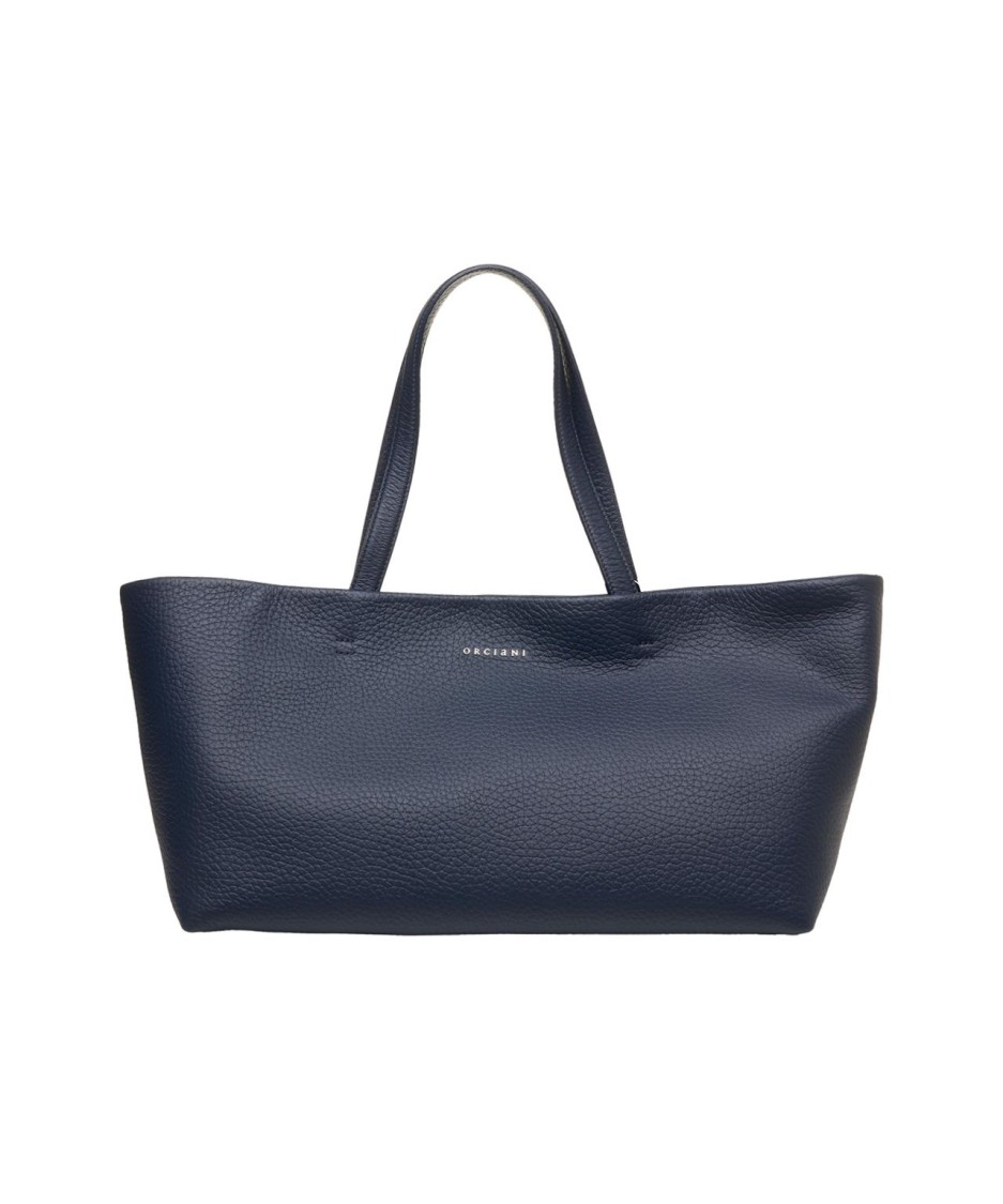 Orciani Blue Leather Shopper With Adjustable Strap And Logo