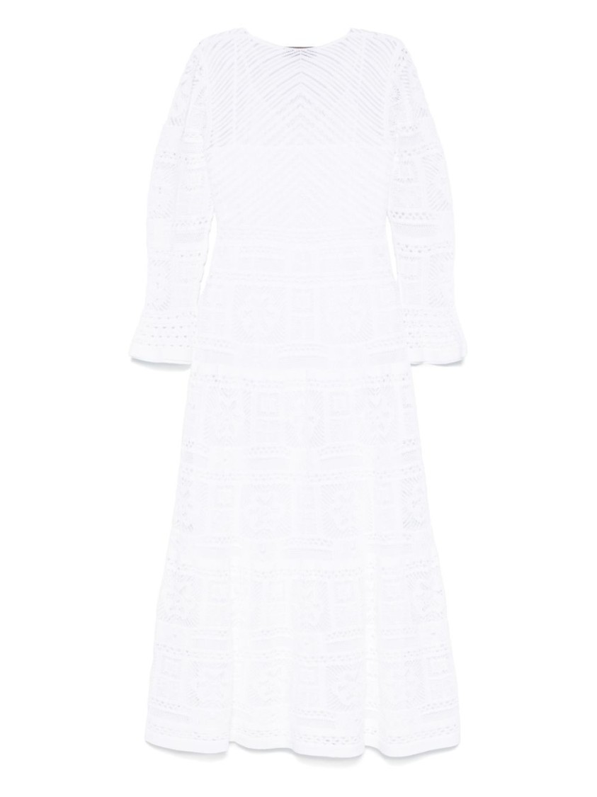 D Exterior Dexterior Long Flowing Dress With Textured Patterns In White