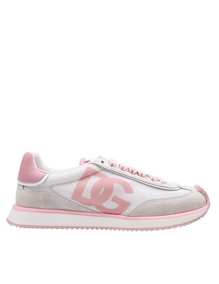 Dolce & Gabbana 'aria' Pink Running Sneakers With Logo Detail In Suede And Tech Fabric Woman In Multicolor