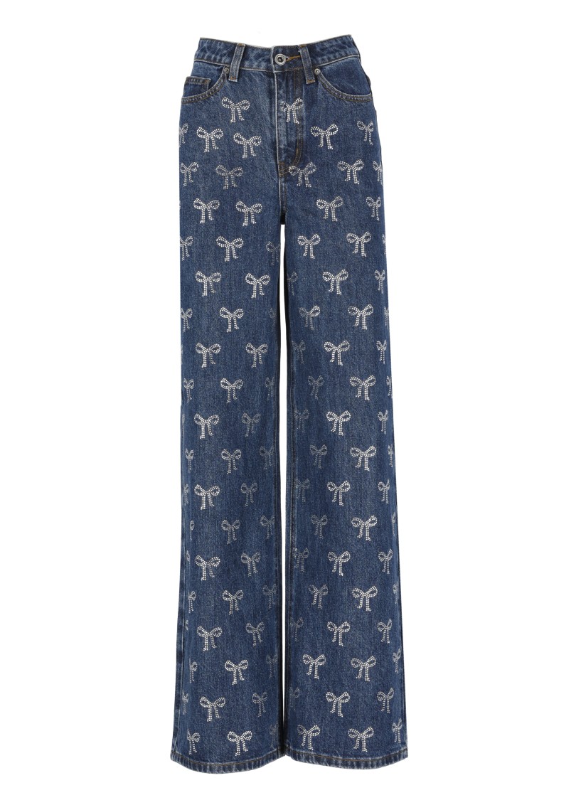Shop Self-portrait Wide-leg Denim Jeans In Blue
