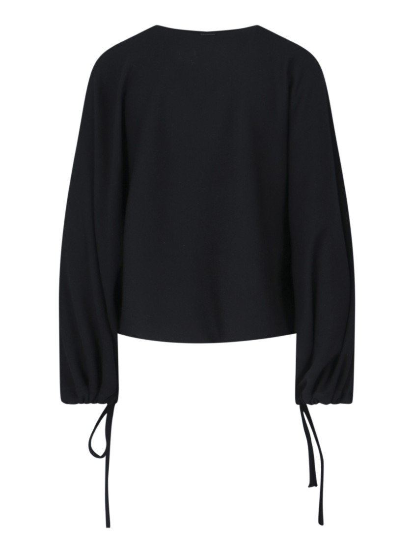 Max Mara Cropped Black Sweater With Voluminous Sleeves And Ties In Black