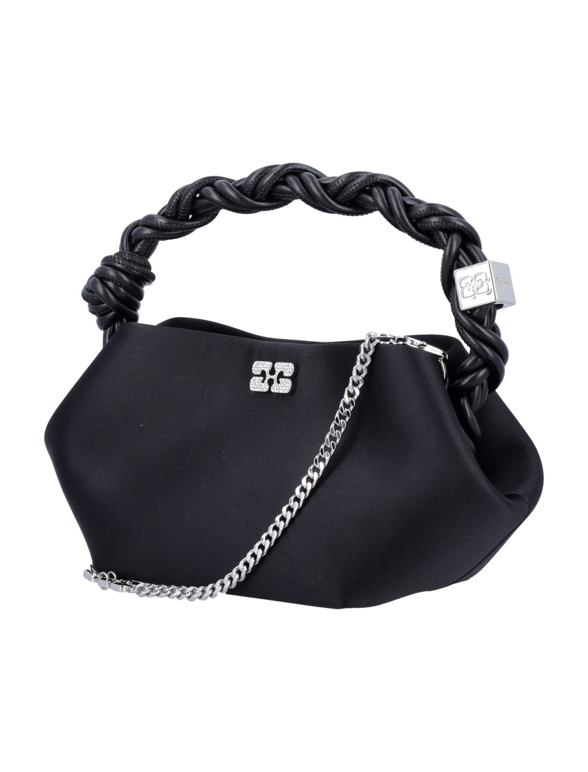 Ganni Satin Mini Bou Bag In Black
