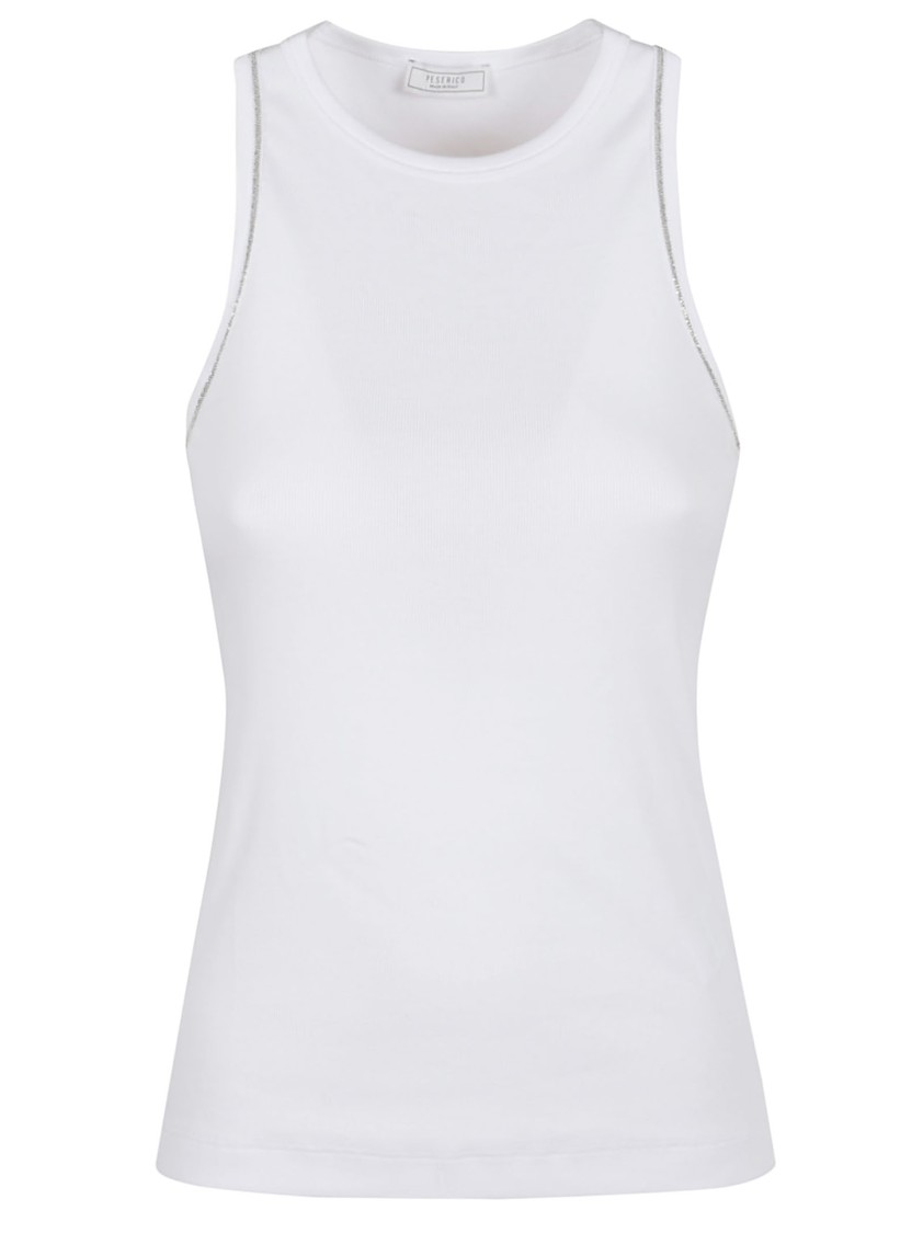 Peserico Fitted Sleeveless Top With Shoulder Detailing In White