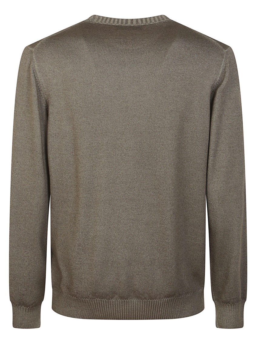 Fay Crew Neck Green Virgin Wool Sweater With Iconic Embroidery In Green