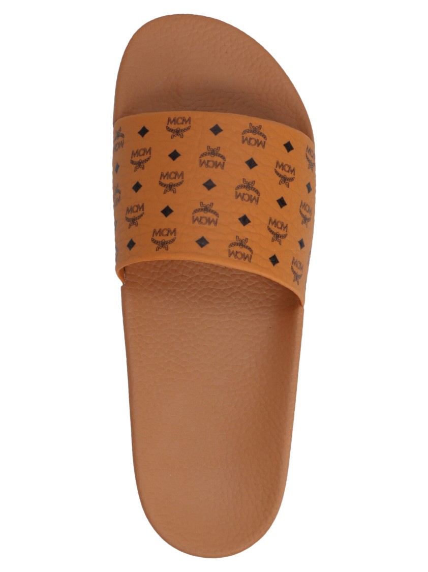 Mcm All-over Monogram Slides In Brown
