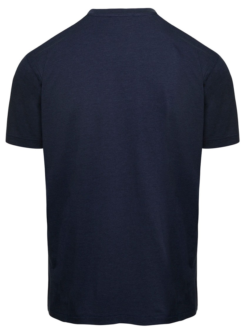 TOM FORD TOM FORD BLUE EMBROIDERED LOGO CREW NECK T-SHIRT