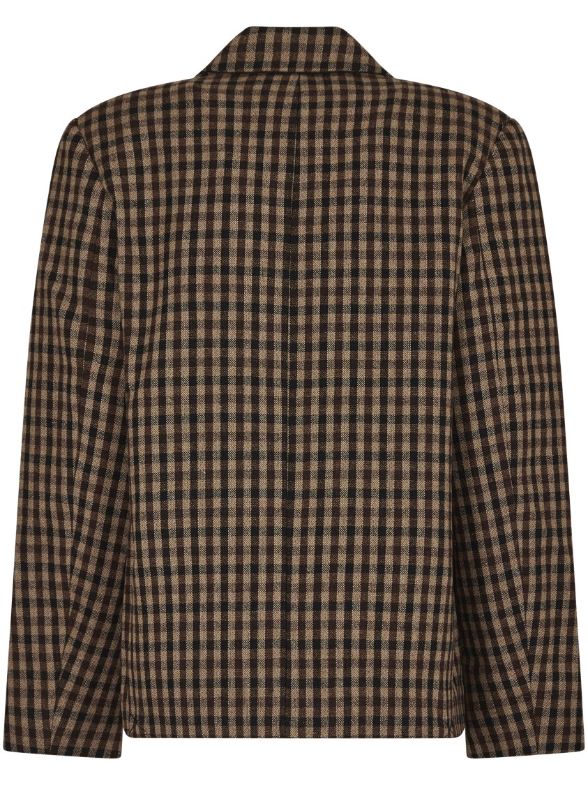 Ganni Check Wool Blend Oversized Blazer With Notched Lapels In Brown