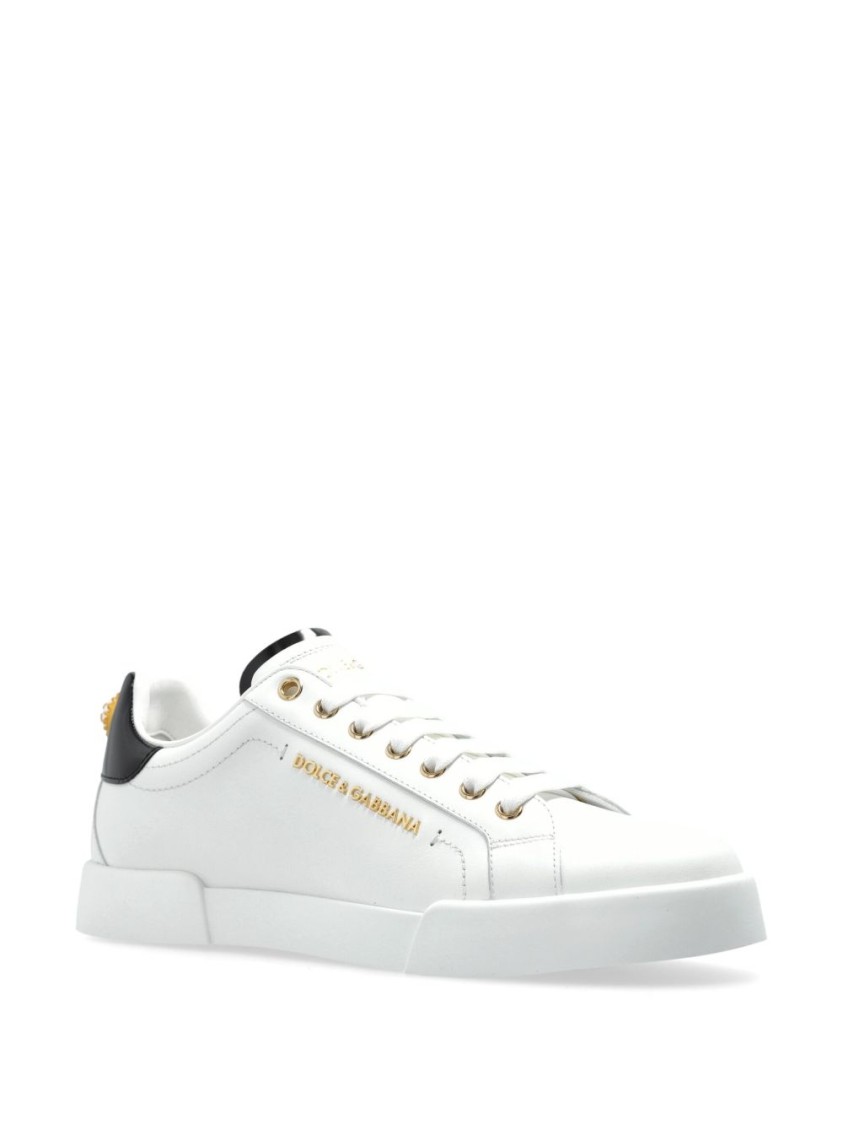 Dolce & Gabbana White Low Top Sneakers With Logo Lettering On The Tongue And Logo Detail On The Heel In Leather Woma In White