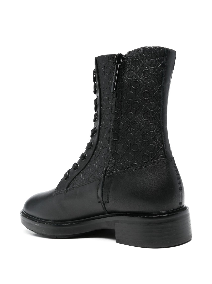Calvin Klein Flat Combat Boot Mono Mix In Black