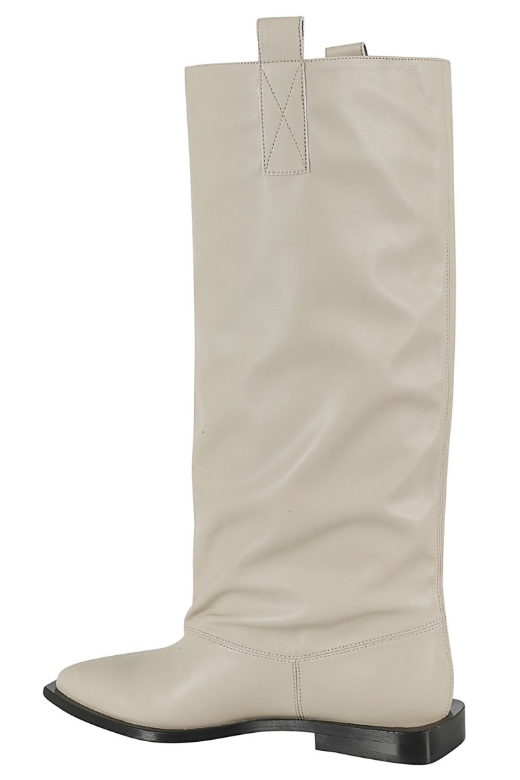Ganni Beige Western Loose Flat Tubular Boots In Neutrals