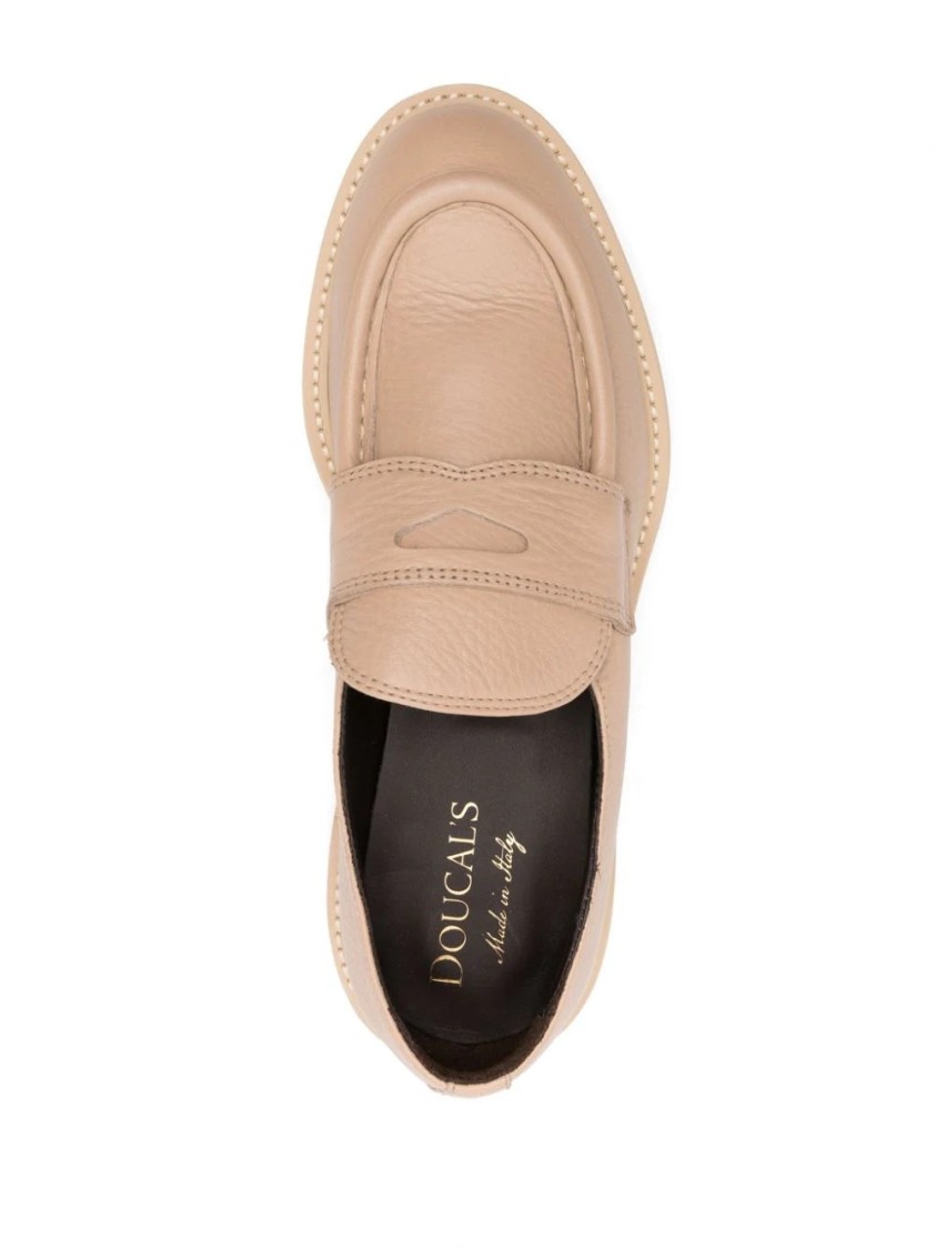 Doucal's Beige Loafers With Rounded Toe And Strap In Neutral