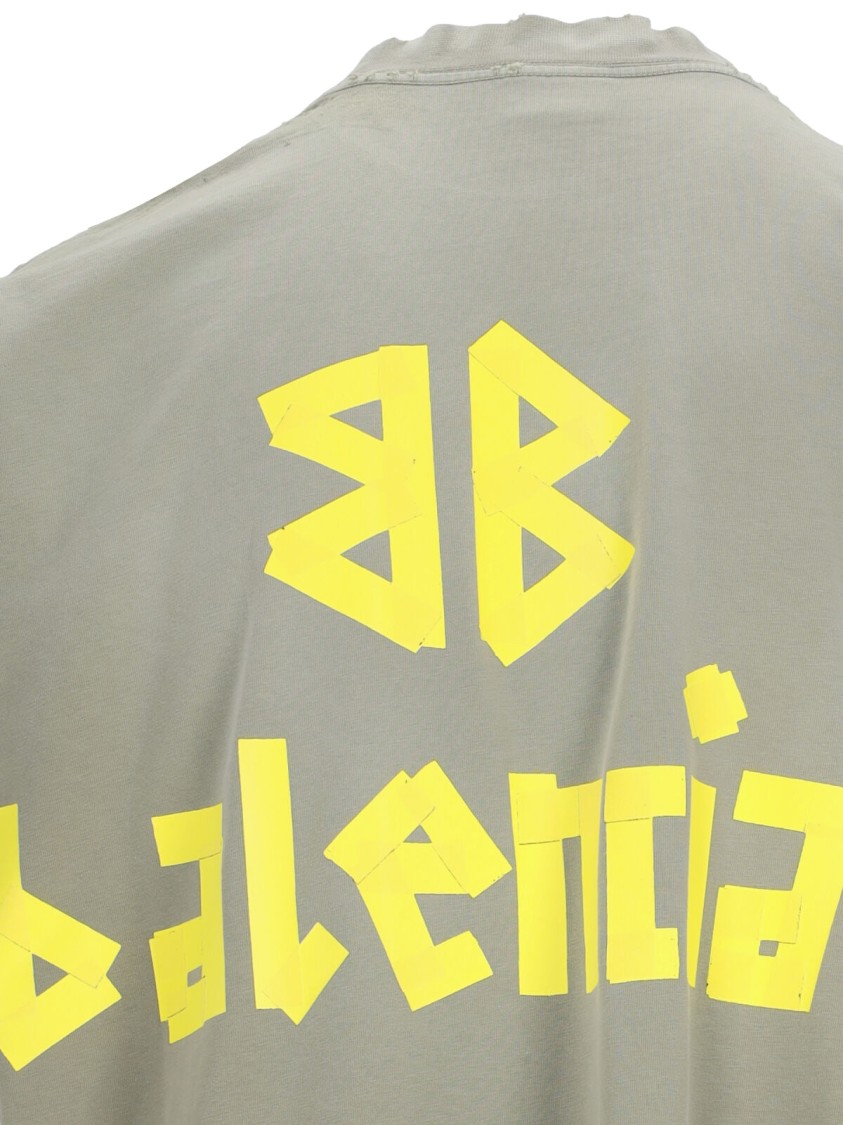 Balenciaga Crew Neck Distressed Neckline Graphic Print