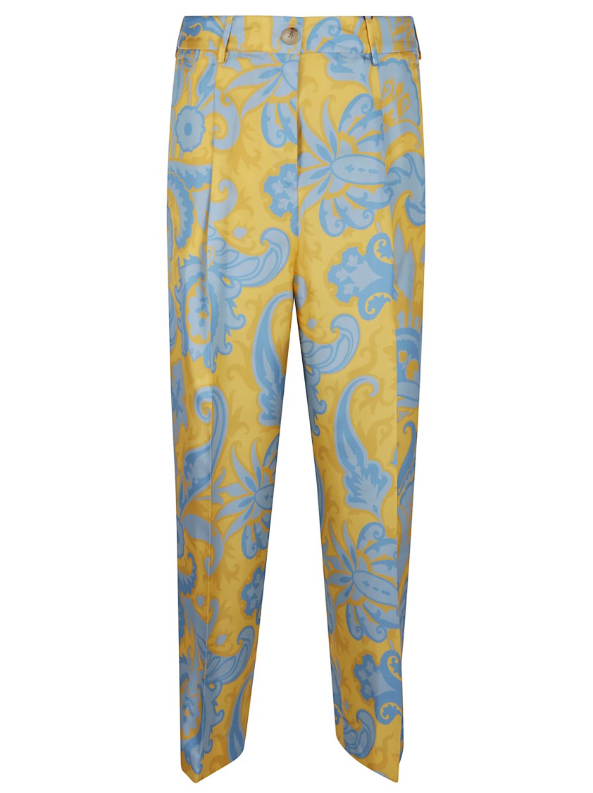 Etro Silk Twill Tailored Trousers With Floral Paisley Print
