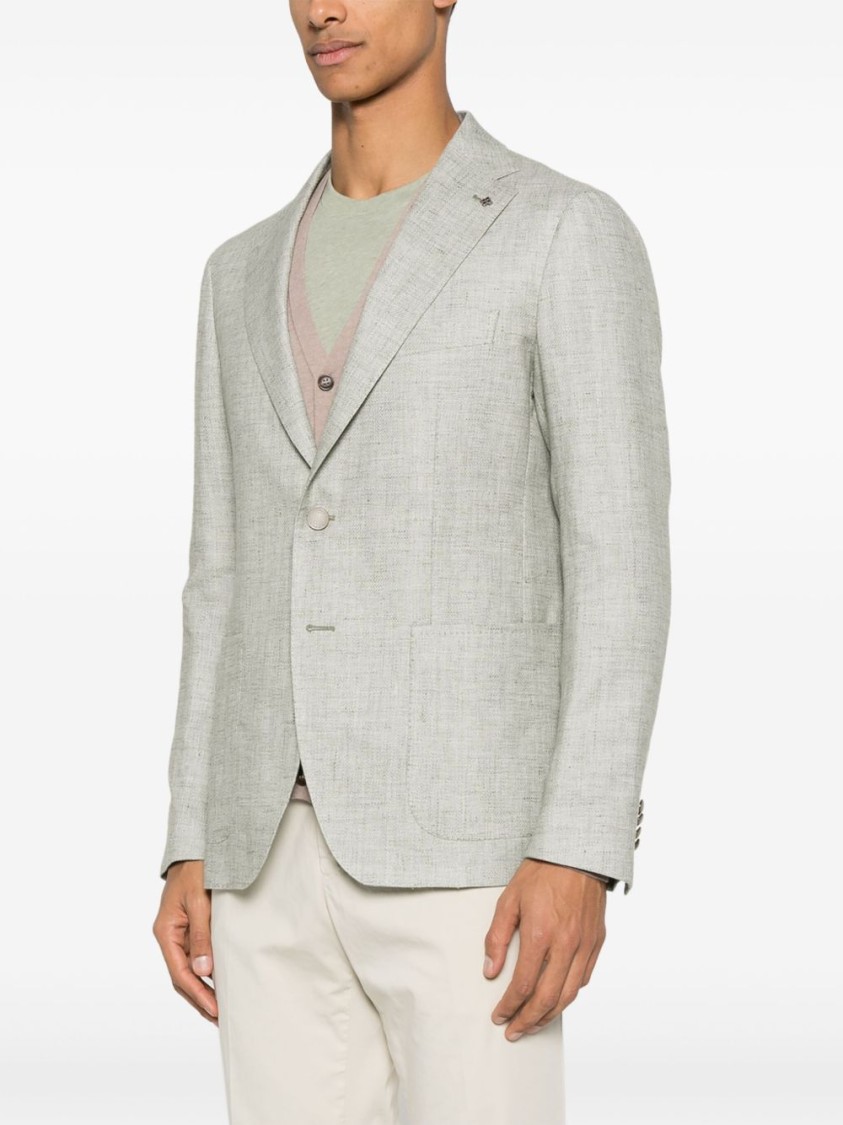 Shop Tagliatore Light Green Textured Suit Jacket In White