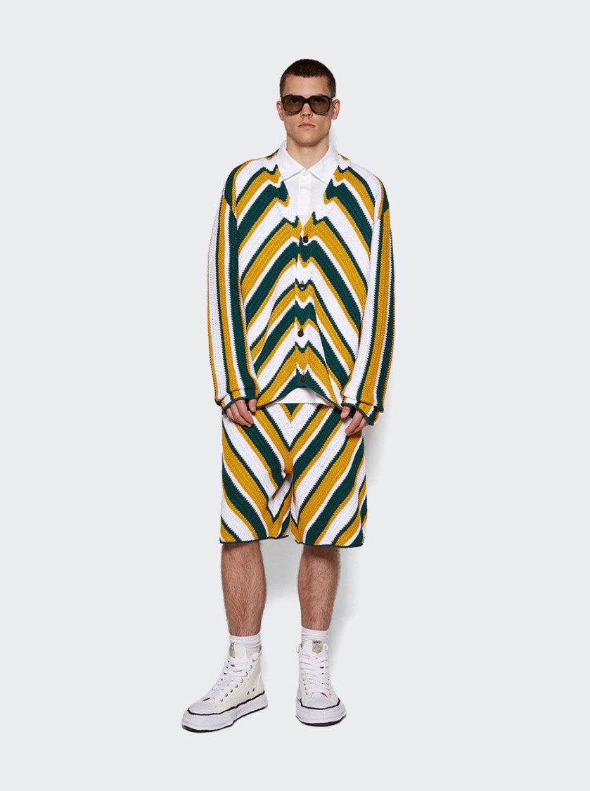Marni Teal And Yellow Crochet Cardigan With Chevron Pattern