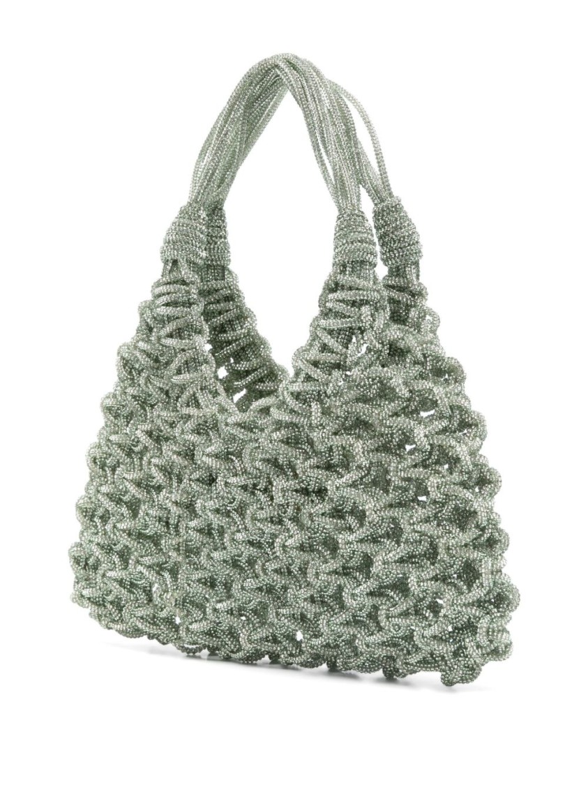 Shop Hibourama Woven Green  Handbag With Spacious Interior