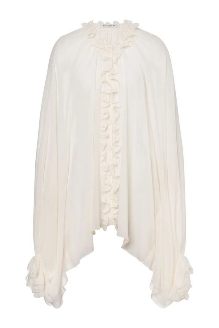Philosophy Di Lorenzo Serafini Silk-acetate Blend Top With Ruffled Front In White
