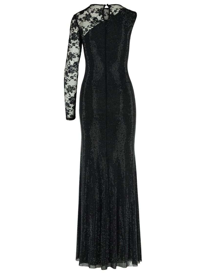Self-portrait Self Portrait Women Black Rhinestone Mesh And Lace Maxi Dress In Black