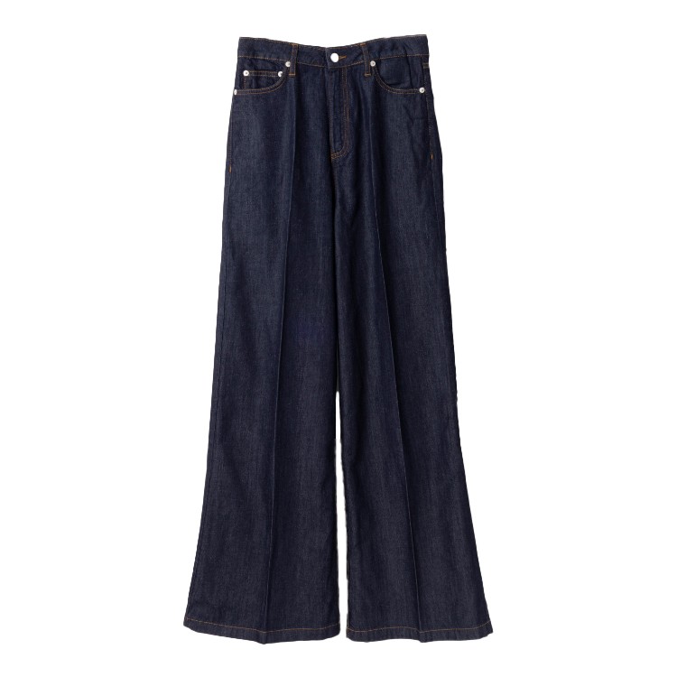 Officine Generale Dark Indigo Mid Waisted Wide Leg Jeans In Black