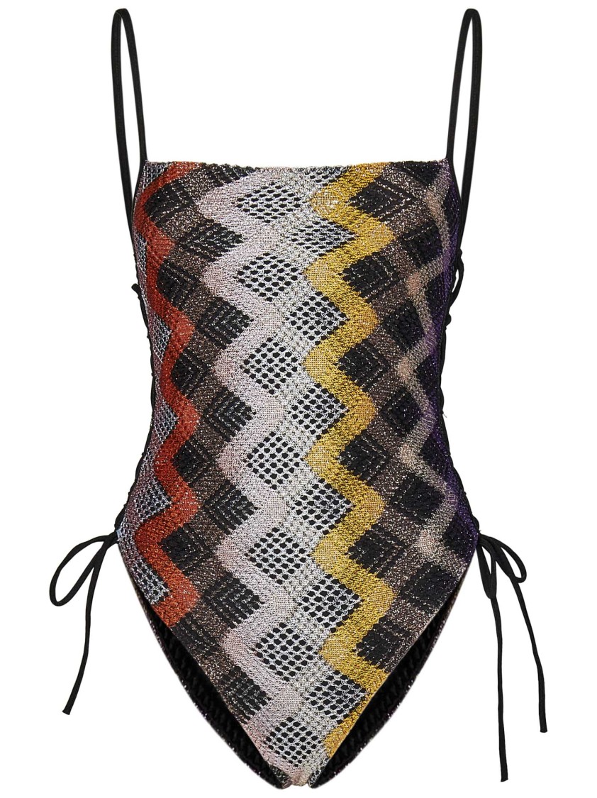 Missoni Multicolor Zigzag Pattern Lamé Swimsuit