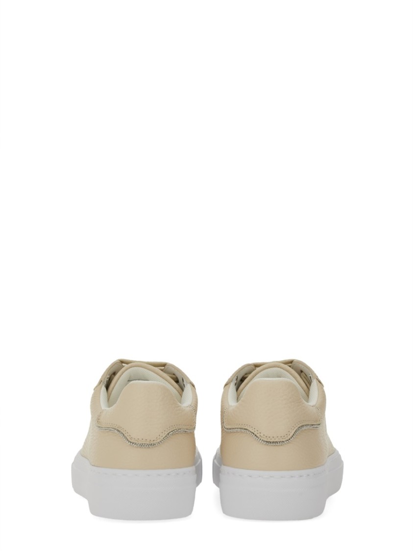 Shop Fabiana Filippi Leather Sneakers With Classic Lace-up Design In Neutrals