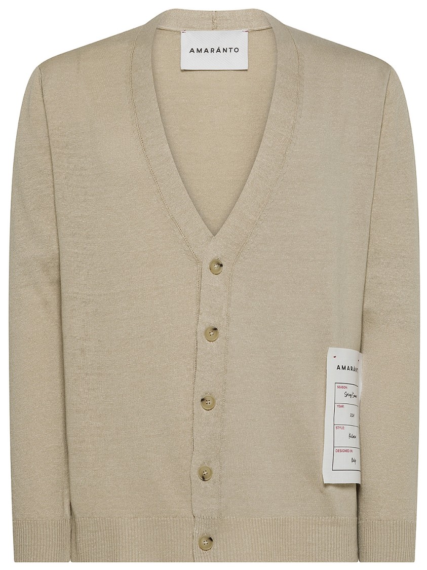 AMARANTO AMARANTO BEIGE V-NECK CARDIGAN 