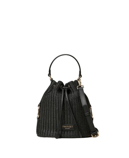 Twin-Set Bucket Bag With Textured Jacquard Straw-Effect
