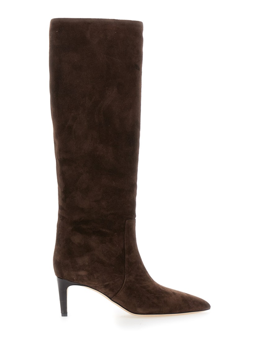Paris Texas Knee-high Stiletto Boots With Pointed Toe In Black