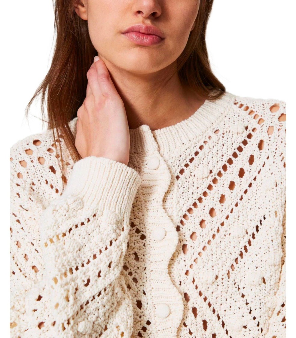 Twinset Twin-set Light Natural Cropped Cardigan In Neutral