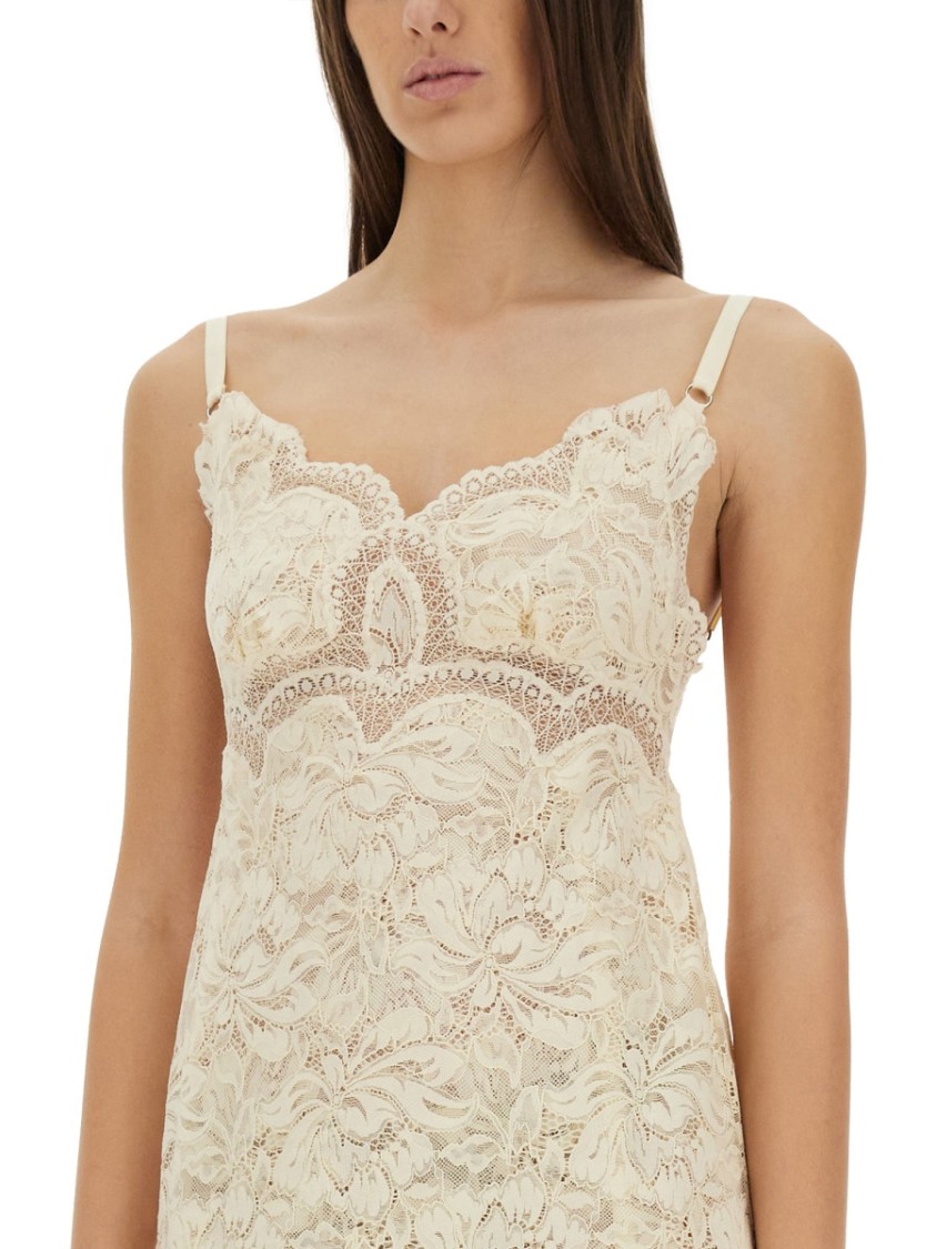 Rabanne Ivory Stretch Lace Evening Dress In Neutrals