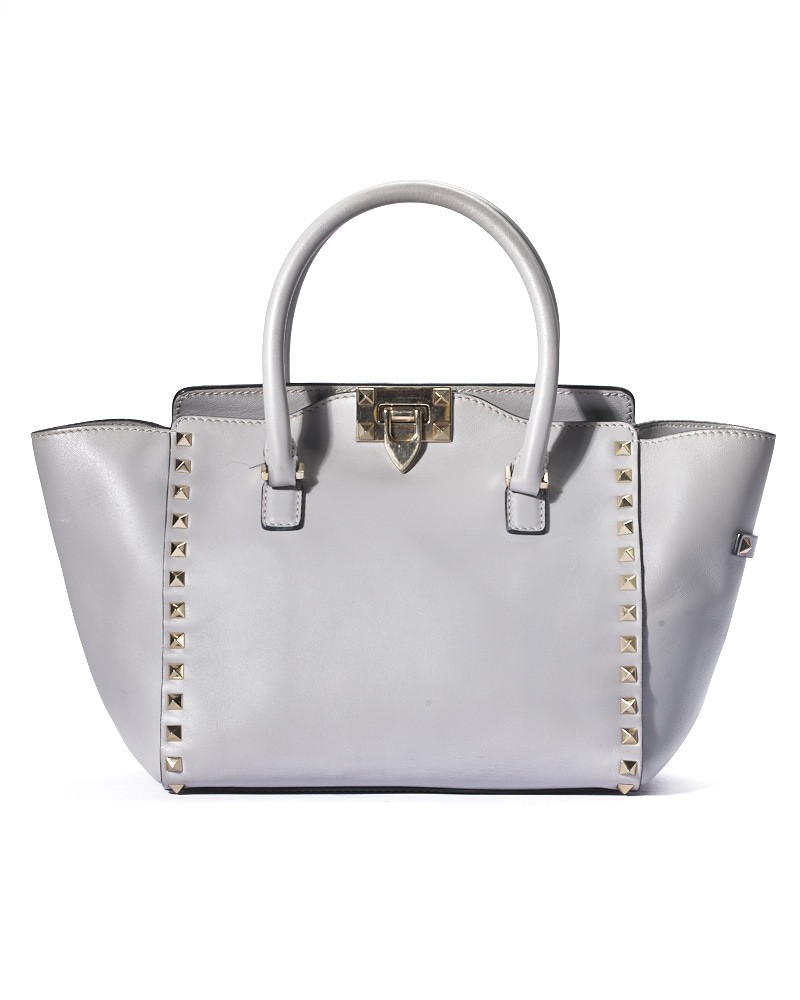 Valentino Small Rockstud Shopper In Gray In White